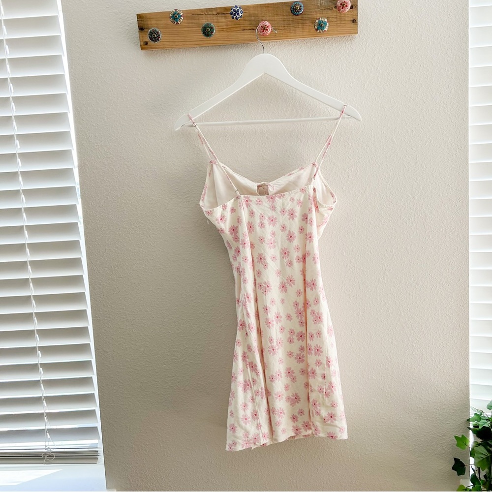 COTTON CANDY LA | Pink Floral Linen Mini Dress Medium Lace Up Back Zipper - Picture 6 of 9